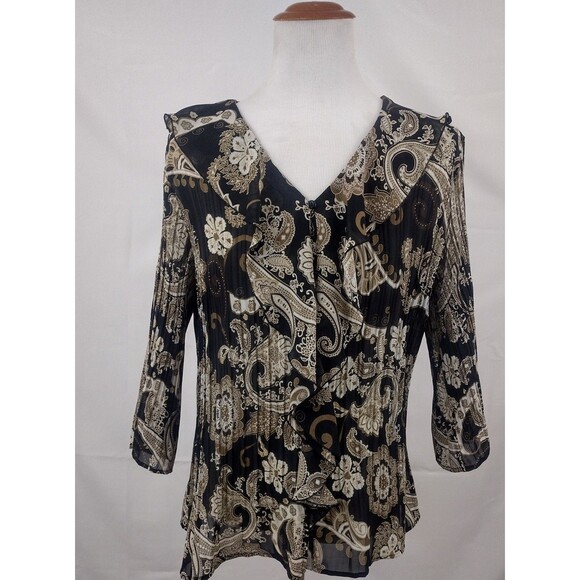Studio 1940  Womens Long Sleeve Blouse Top Ruffle Collar Multi Gothic Size 18/20 - Picture 1 of 10